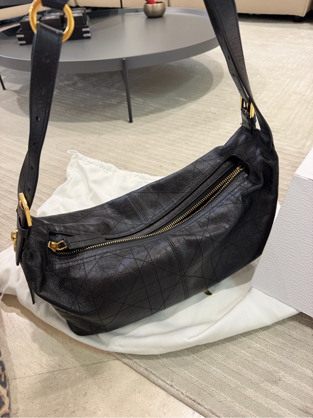 Dior Black Leather Shoulder Bag with Gold Hardware Accents